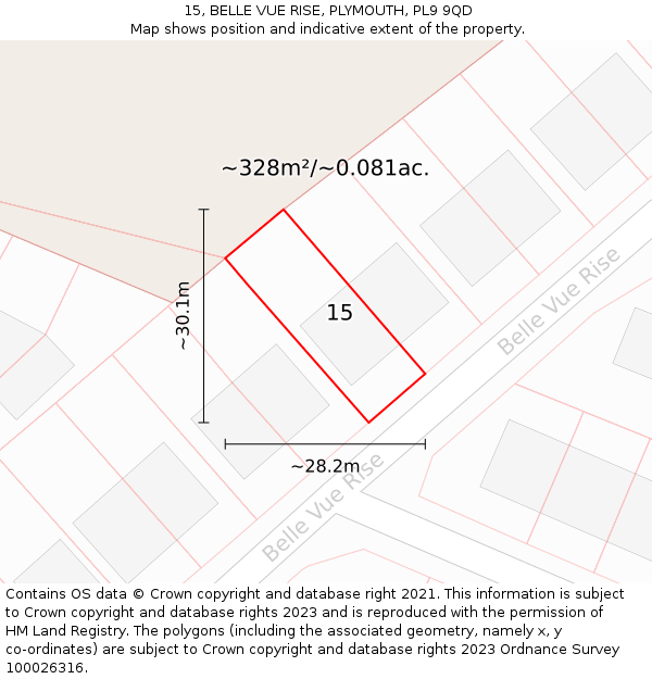 15, BELLE VUE RISE, PLYMOUTH, PL9 9QD: Plot and title map