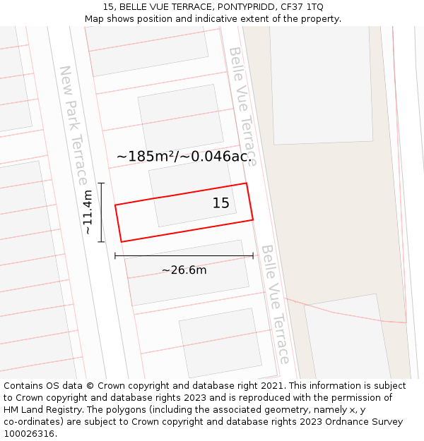 15, BELLE VUE TERRACE, PONTYPRIDD, CF37 1TQ: Plot and title map