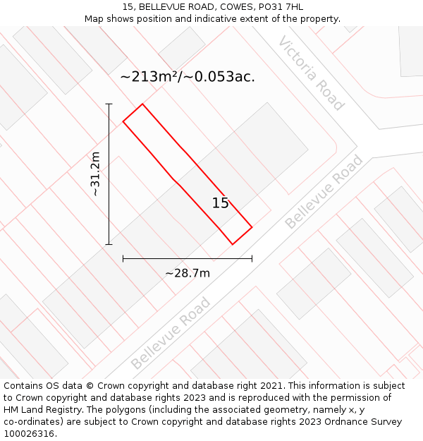 15, BELLEVUE ROAD, COWES, PO31 7HL: Plot and title map