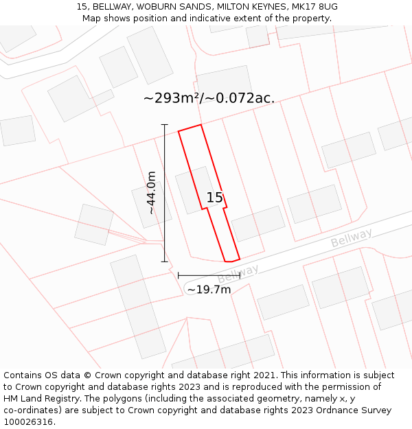 15, BELLWAY, WOBURN SANDS, MILTON KEYNES, MK17 8UG: Plot and title map