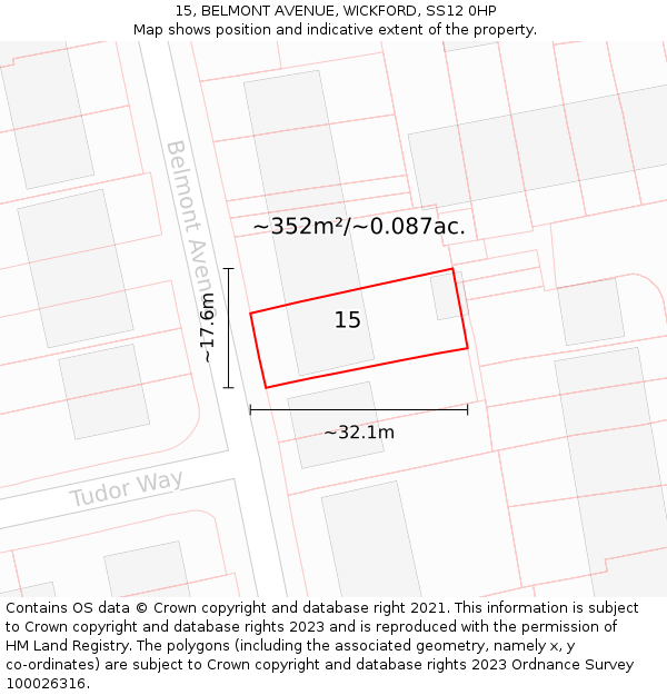 15, BELMONT AVENUE, WICKFORD, SS12 0HP: Plot and title map