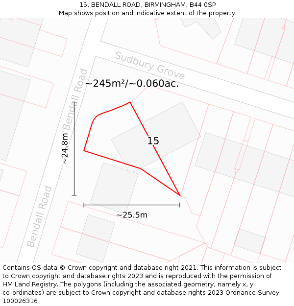 15, BENDALL ROAD, BIRMINGHAM, B44 0SP: Plot and title map