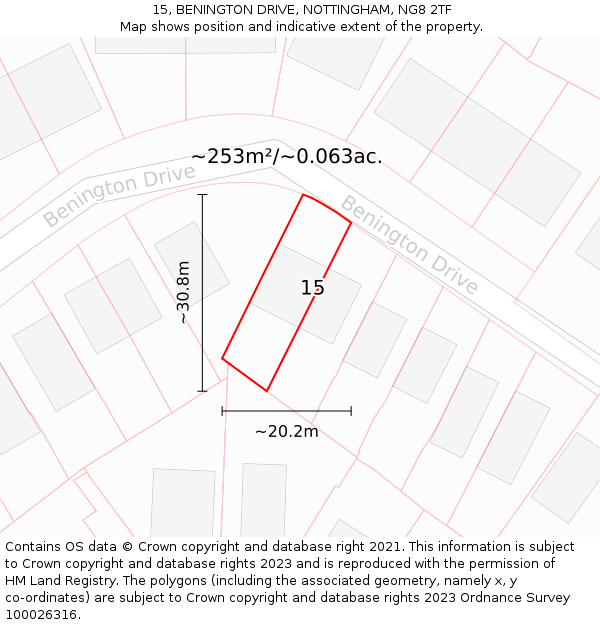 15, BENINGTON DRIVE, NOTTINGHAM, NG8 2TF: Plot and title map