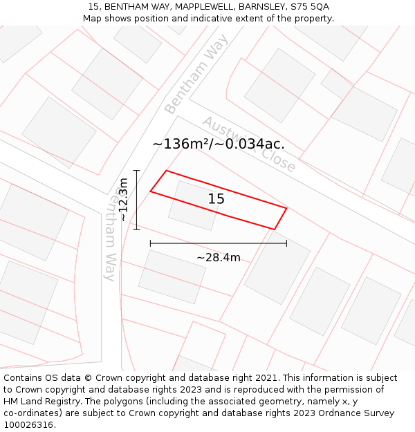 15, BENTHAM WAY, MAPPLEWELL, BARNSLEY, S75 5QA: Plot and title map