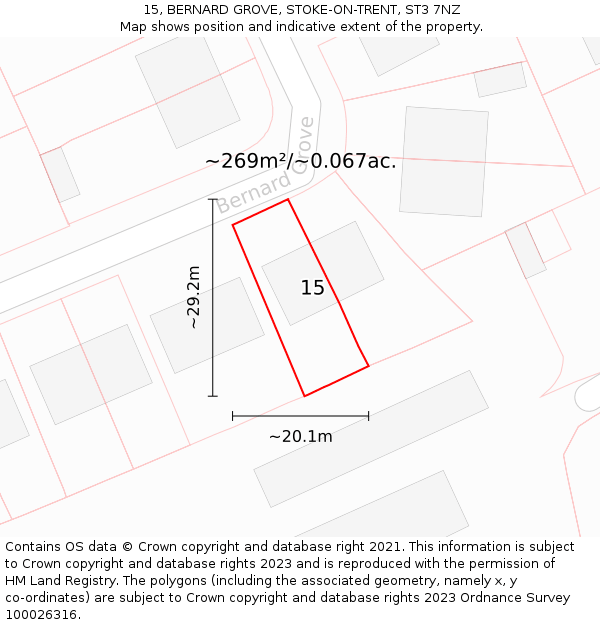 15, BERNARD GROVE, STOKE-ON-TRENT, ST3 7NZ: Plot and title map