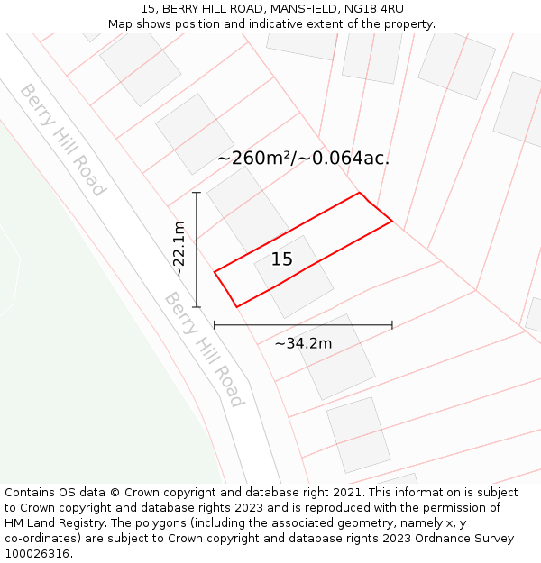 15, BERRY HILL ROAD, MANSFIELD, NG18 4RU: Plot and title map