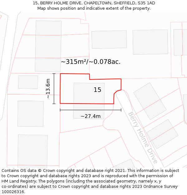 15, BERRY HOLME DRIVE, CHAPELTOWN, SHEFFIELD, S35 1AD: Plot and title map