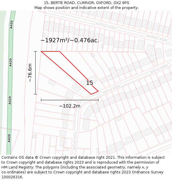 15, BERTIE ROAD, CUMNOR, OXFORD, OX2 9PS: Plot and title map