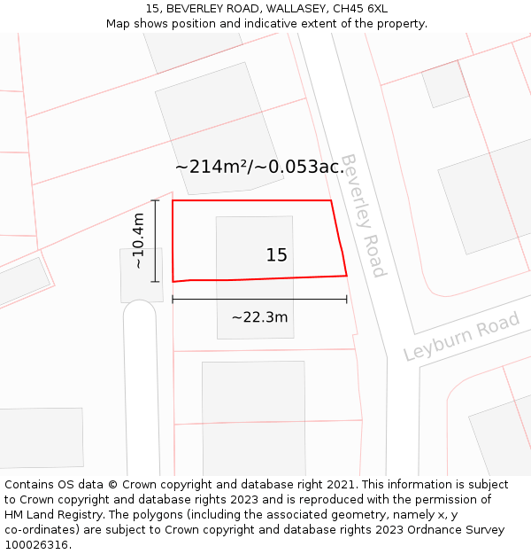 15, BEVERLEY ROAD, WALLASEY, CH45 6XL: Plot and title map