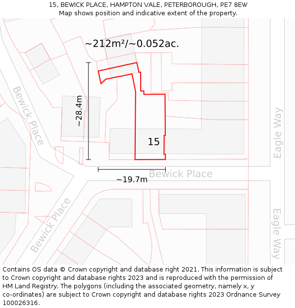 15, BEWICK PLACE, HAMPTON VALE, PETERBOROUGH, PE7 8EW: Plot and title map