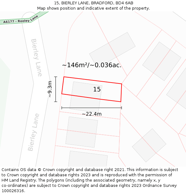 15, BIERLEY LANE, BRADFORD, BD4 6AB: Plot and title map