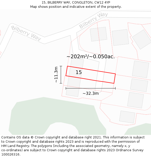 15, BILBERRY WAY, CONGLETON, CW12 4YP: Plot and title map
