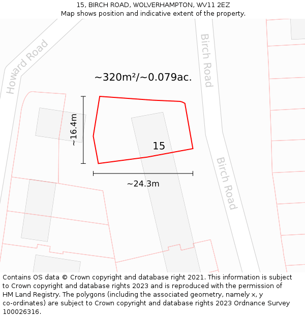 15, BIRCH ROAD, WOLVERHAMPTON, WV11 2EZ: Plot and title map