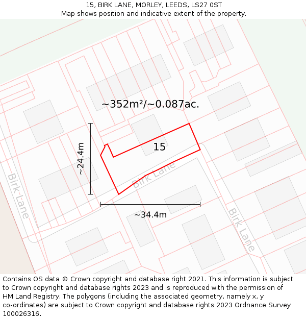 15, BIRK LANE, MORLEY, LEEDS, LS27 0ST: Plot and title map
