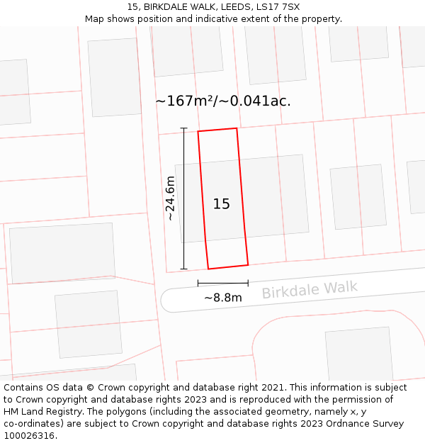 15, BIRKDALE WALK, LEEDS, LS17 7SX: Plot and title map