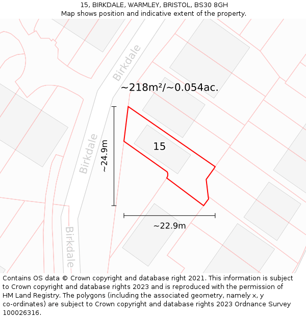 15, BIRKDALE, WARMLEY, BRISTOL, BS30 8GH: Plot and title map