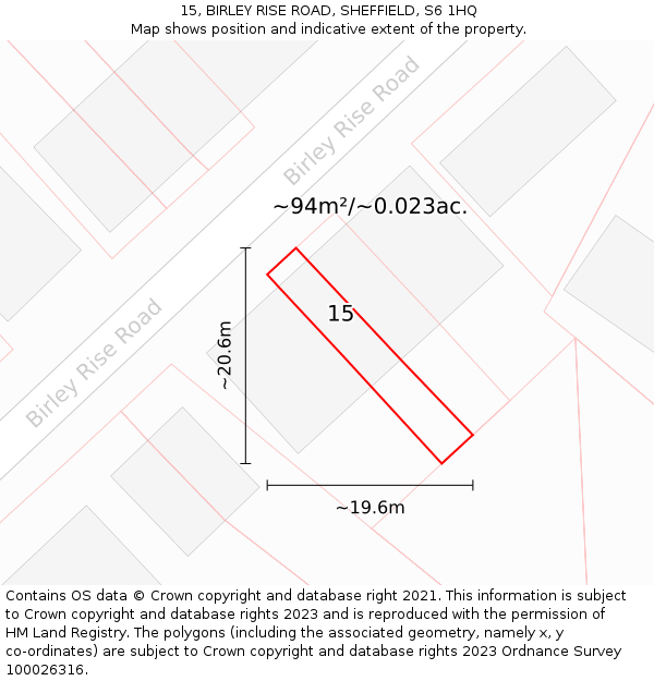 15, BIRLEY RISE ROAD, SHEFFIELD, S6 1HQ: Plot and title map