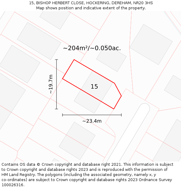 15, BISHOP HERBERT CLOSE, HOCKERING, DEREHAM, NR20 3HS: Plot and title map