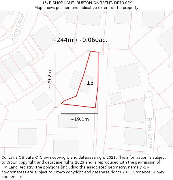 15, BISHOP LANE, BURTON-ON-TRENT, DE13 9EY: Plot and title map