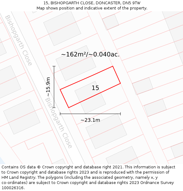 15, BISHOPGARTH CLOSE, DONCASTER, DN5 9TW: Plot and title map