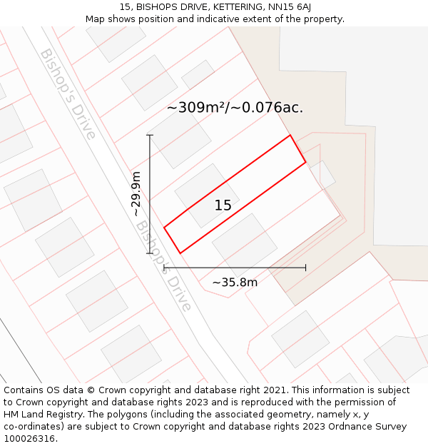 15, BISHOPS DRIVE, KETTERING, NN15 6AJ: Plot and title map