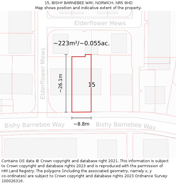 15, BISHY BARNEBEE WAY, NORWICH, NR5 9HD: Plot and title map