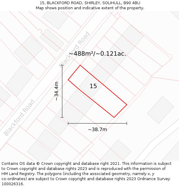 15, BLACKFORD ROAD, SHIRLEY, SOLIHULL, B90 4BU: Plot and title map