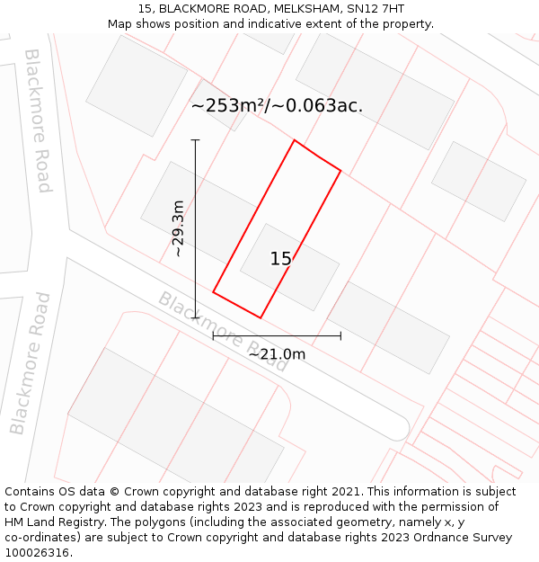 15, BLACKMORE ROAD, MELKSHAM, SN12 7HT: Plot and title map