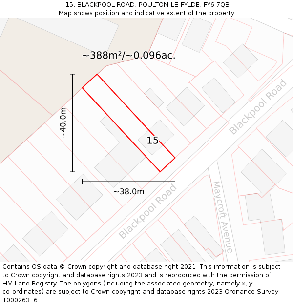 15, BLACKPOOL ROAD, POULTON-LE-FYLDE, FY6 7QB: Plot and title map