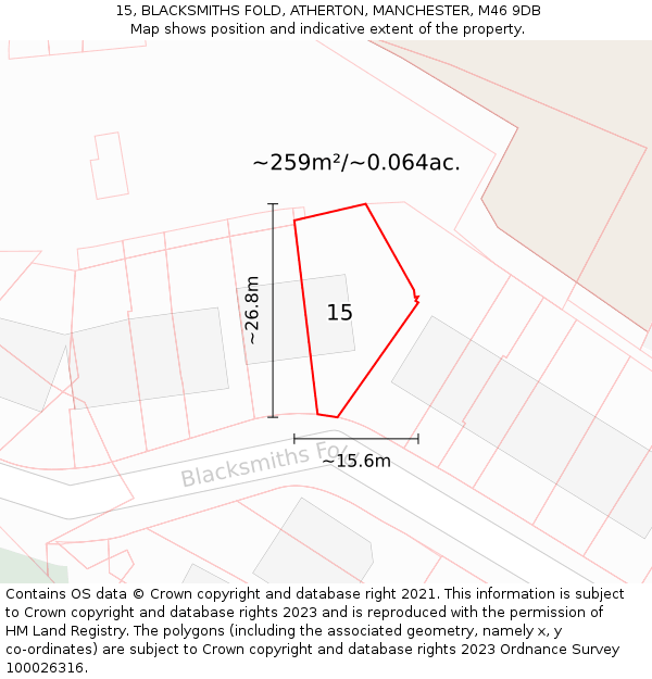 15, BLACKSMITHS FOLD, ATHERTON, MANCHESTER, M46 9DB: Plot and title map
