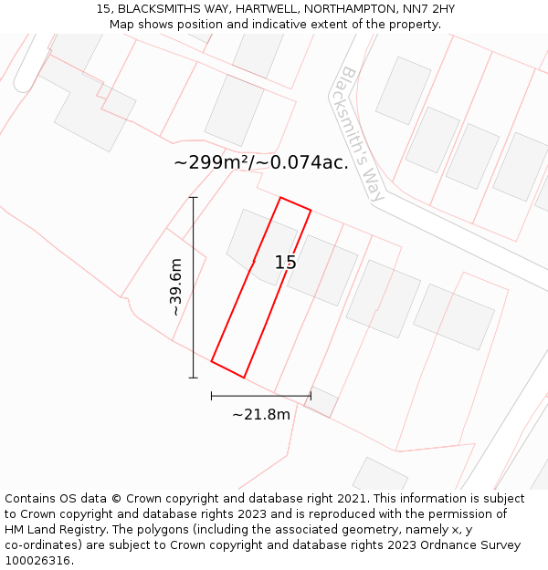 15, BLACKSMITHS WAY, HARTWELL, NORTHAMPTON, NN7 2HY: Plot and title map