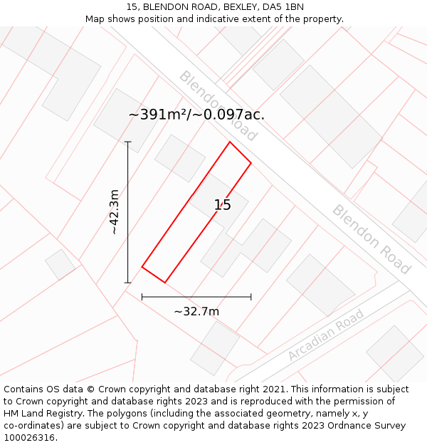 15, BLENDON ROAD, BEXLEY, DA5 1BN: Plot and title map