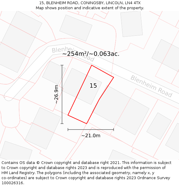 15, BLENHEIM ROAD, CONINGSBY, LINCOLN, LN4 4TX: Plot and title map