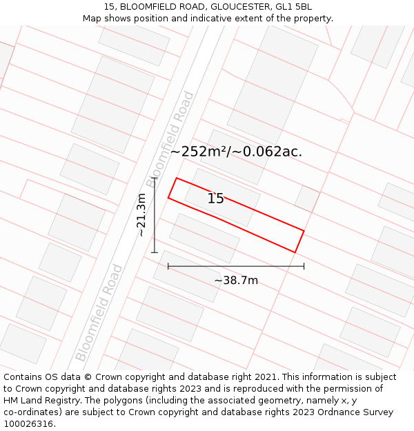 15, BLOOMFIELD ROAD, GLOUCESTER, GL1 5BL: Plot and title map