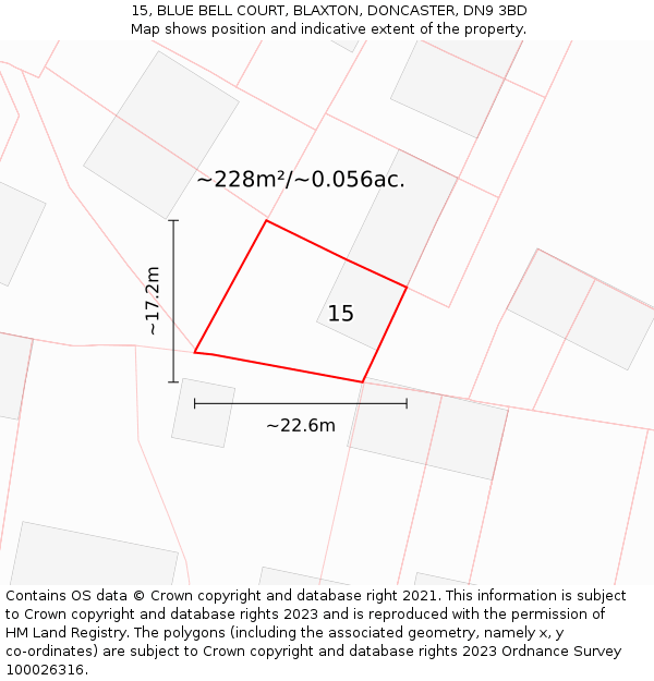 15, BLUE BELL COURT, BLAXTON, DONCASTER, DN9 3BD: Plot and title map