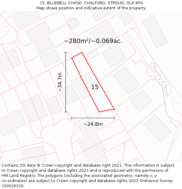 15, BLUEBELL CHASE, CHALFORD, STROUD, GL6 8PG: Plot and title map