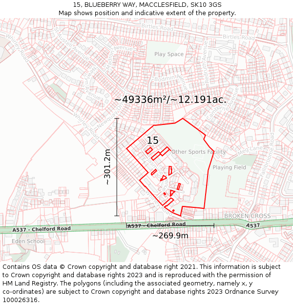 15, BLUEBERRY WAY, MACCLESFIELD, SK10 3GS: Plot and title map