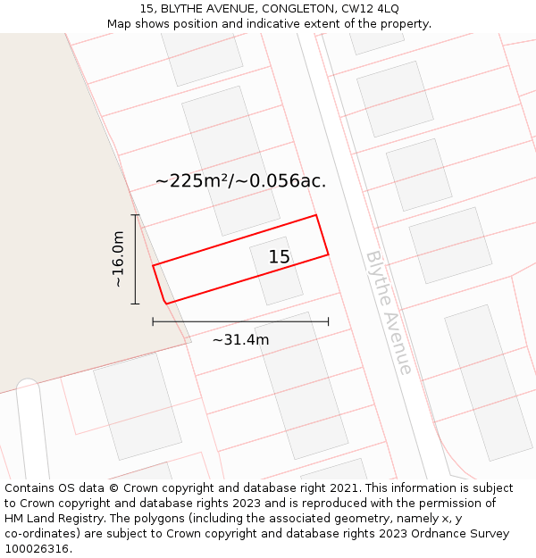 15, BLYTHE AVENUE, CONGLETON, CW12 4LQ: Plot and title map