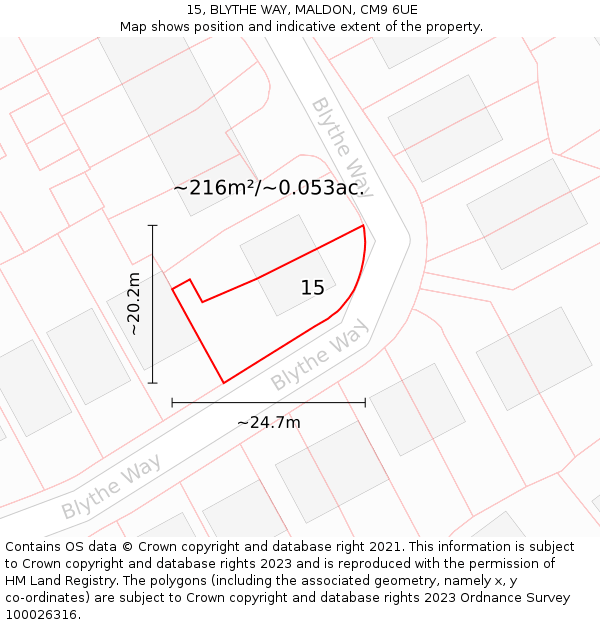 15, BLYTHE WAY, MALDON, CM9 6UE: Plot and title map