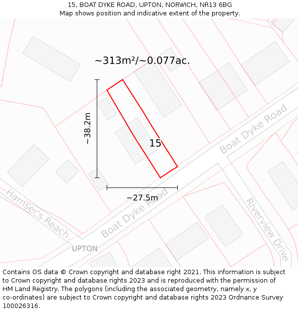 15, BOAT DYKE ROAD, UPTON, NORWICH, NR13 6BG: Plot and title map