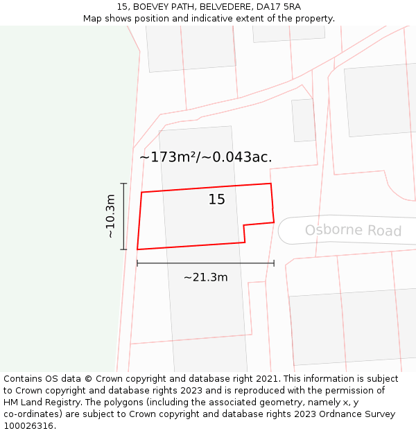 15, BOEVEY PATH, BELVEDERE, DA17 5RA: Plot and title map