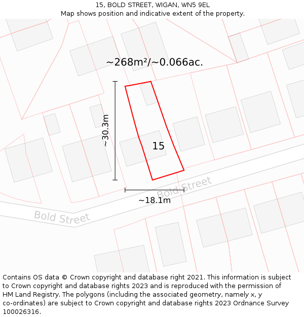 15, BOLD STREET, WIGAN, WN5 9EL: Plot and title map