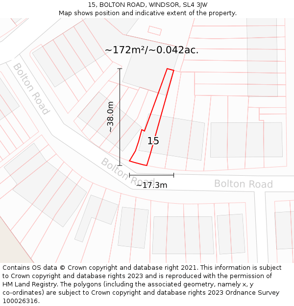 15, BOLTON ROAD, WINDSOR, SL4 3JW: Plot and title map