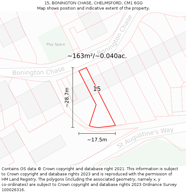 15, BONINGTON CHASE, CHELMSFORD, CM1 6GG: Plot and title map
