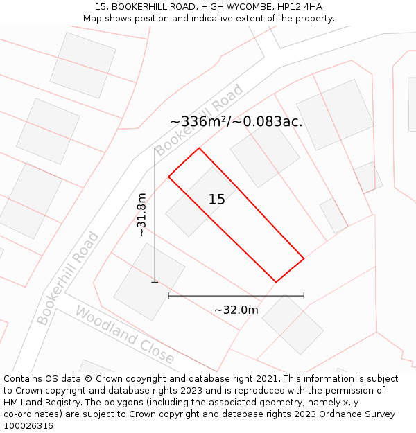 15, BOOKERHILL ROAD, HIGH WYCOMBE, HP12 4HA: Plot and title map