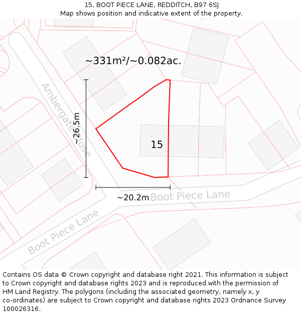 15, BOOT PIECE LANE, REDDITCH, B97 6SJ: Plot and title map