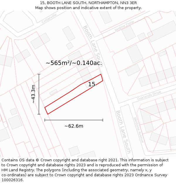 15, BOOTH LANE SOUTH, NORTHAMPTON, NN3 3ER: Plot and title map