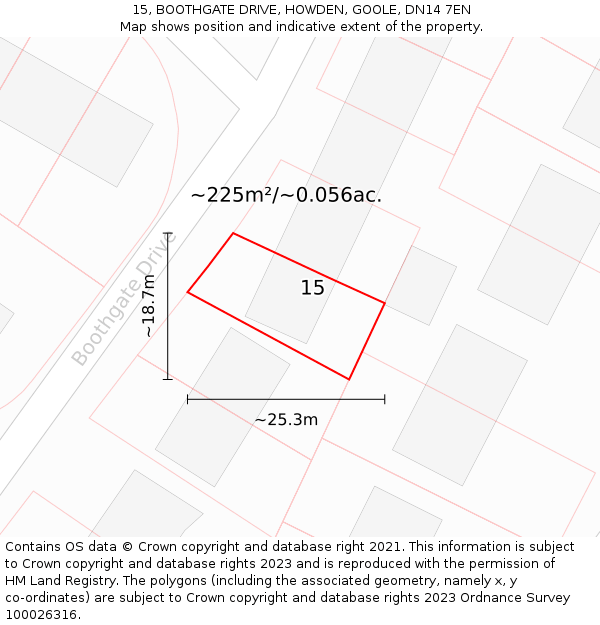 15, BOOTHGATE DRIVE, HOWDEN, GOOLE, DN14 7EN: Plot and title map