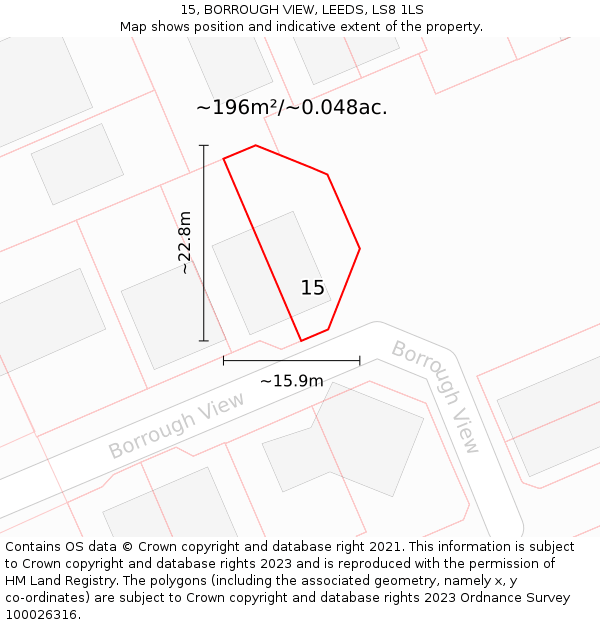 15, BORROUGH VIEW, LEEDS, LS8 1LS: Plot and title map