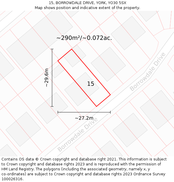 15, BORROWDALE DRIVE, YORK, YO30 5SX: Plot and title map